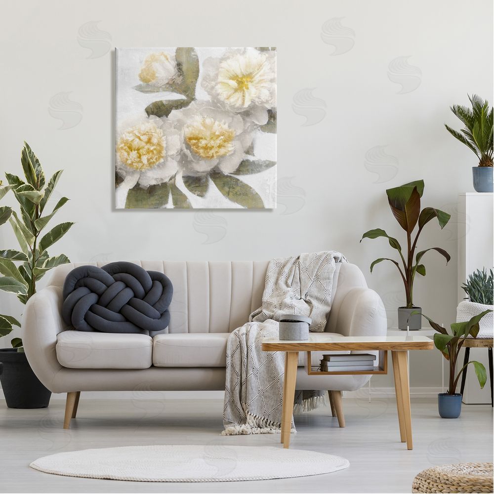 Emily Ford Blooming Yellow Peony Flower Petals Canvas Wall Art in Room