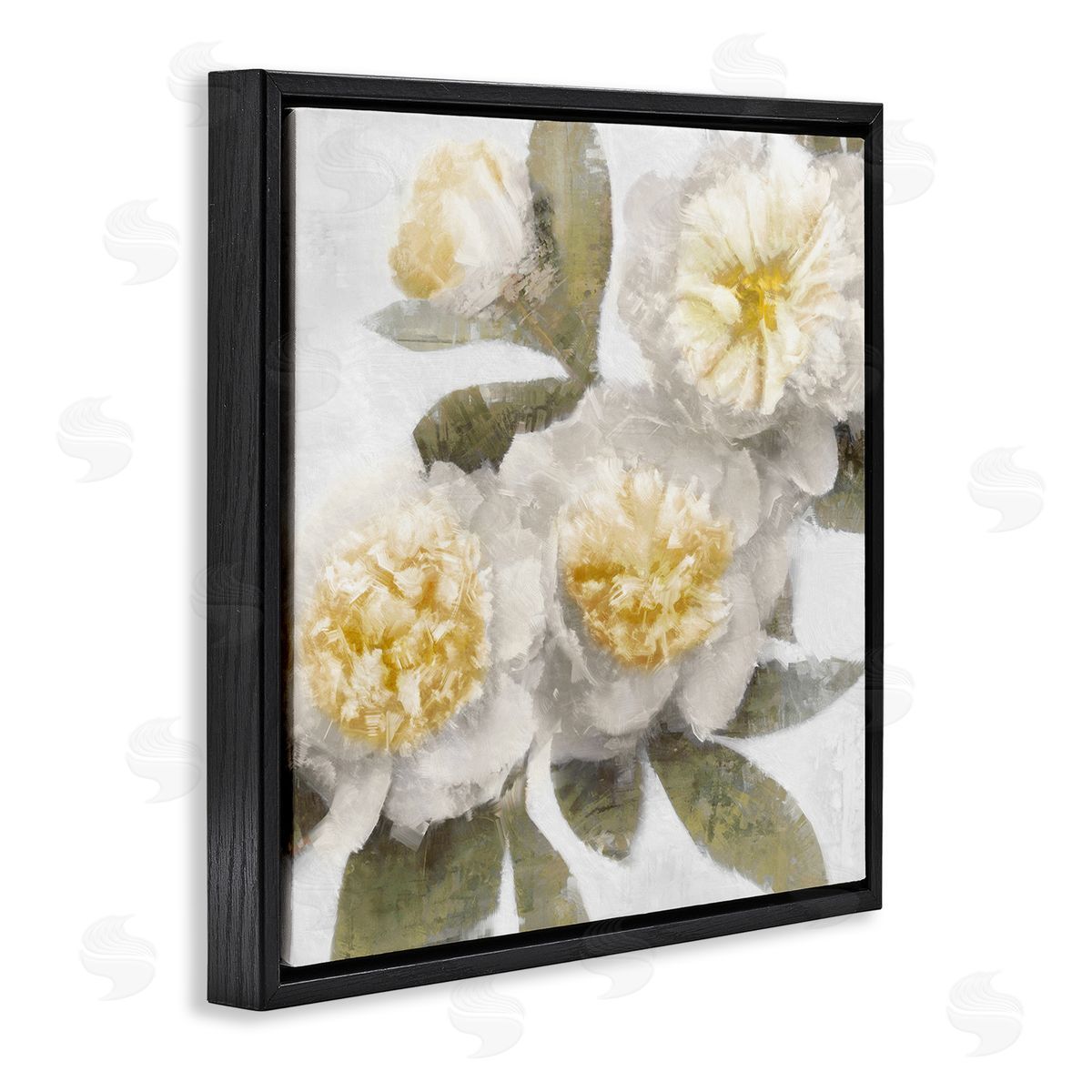 Emily Ford Blooming Yellow Peony Flower Petals Black Floating Frame Canvas Wall Art Print