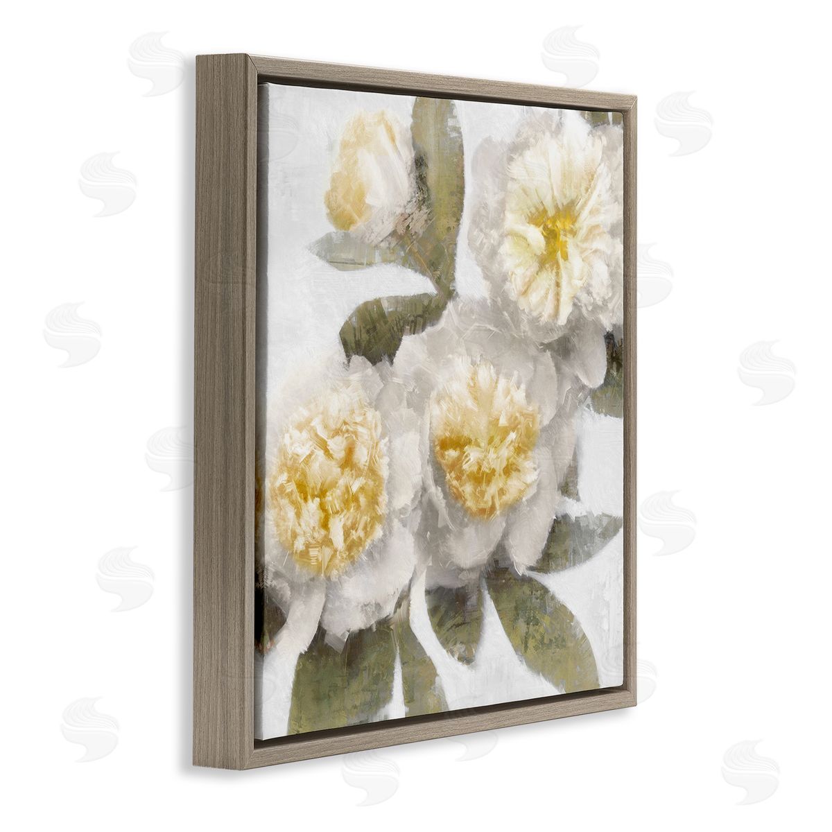Emily Ford Blooming Yellow Peony Flower Petals Brown Floating Frame Canvas Wall Art Print