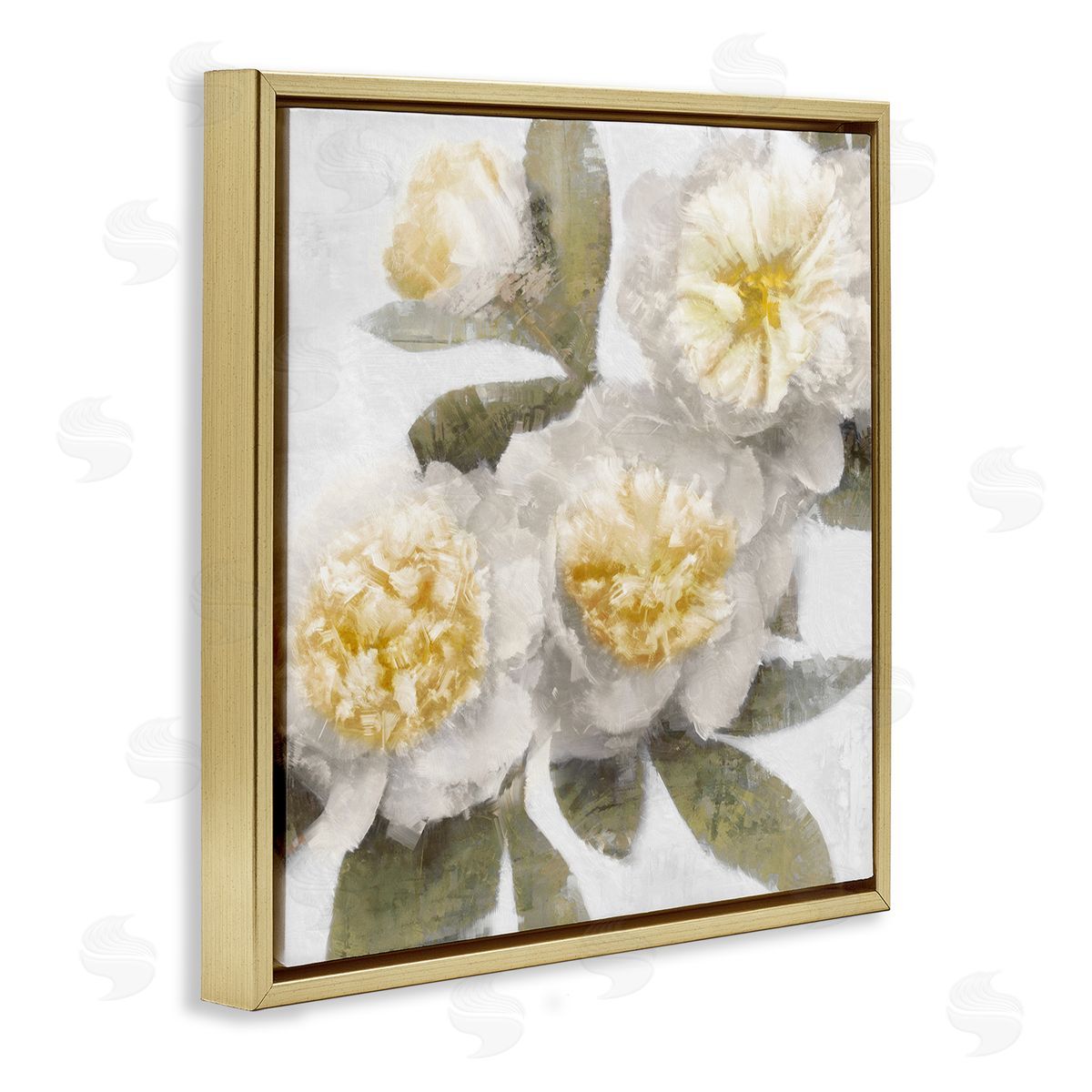 Emily Ford Blooming Yellow Peony Flower Petals Gold Floating Frame Canvas Wall Art Print