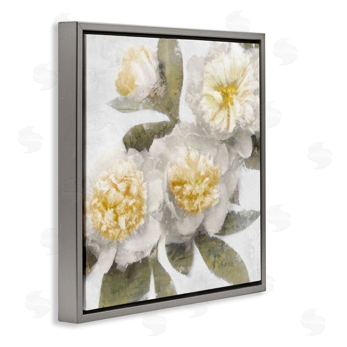 Emily Ford Blooming Yellow Peony Flower Petals Gray Floating Frame Canvas Wall Art Print