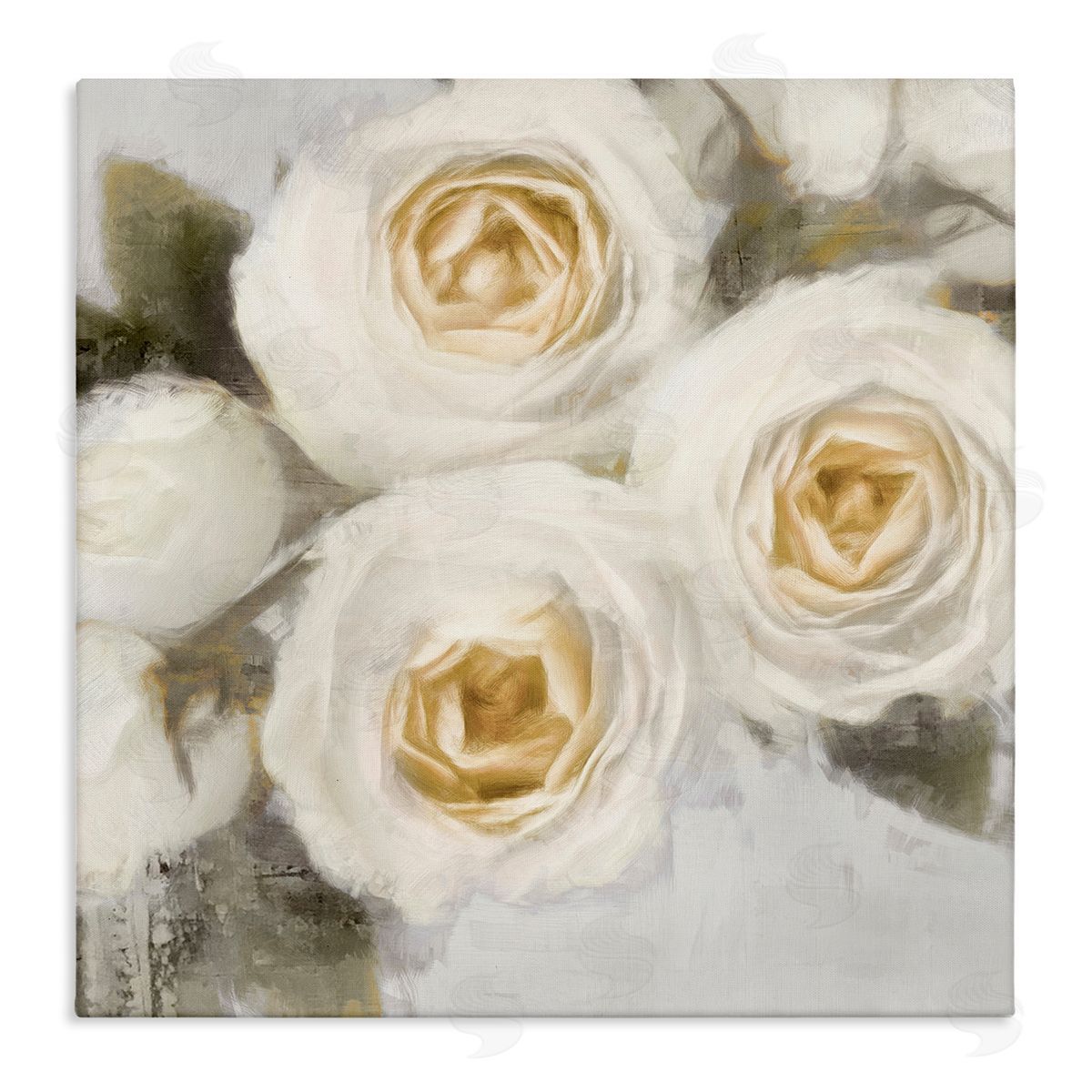 Emily Ford Three White Roses Trio Blossoms Stretched Canvas Wall Art Print
