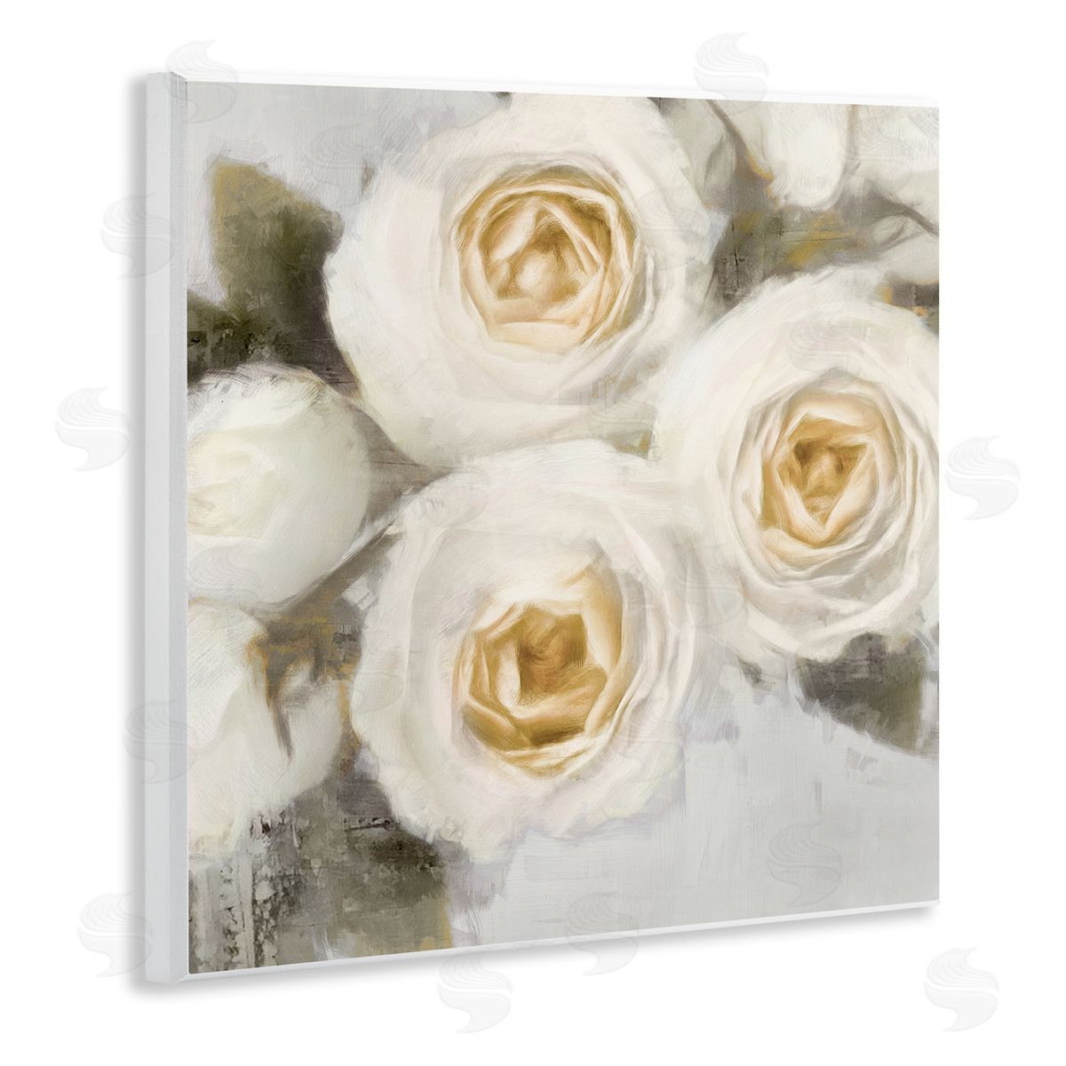 Emily Ford Three White Roses Trio Blossoms Wooden Wall Plaque Art Print
