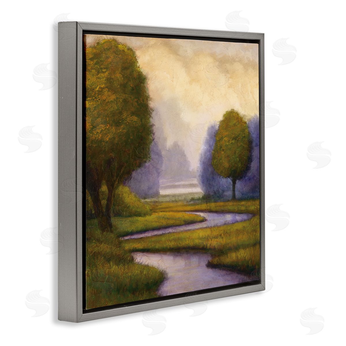 Gregory Williams Winding Stream Landscape River Gray Floating Frame Canvas Wall Art Print