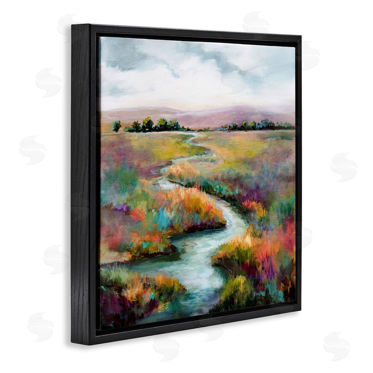 Karen Hale Vivid River Flowing Rural Vegetation Black Floating Frame Canvas Wall Art Print