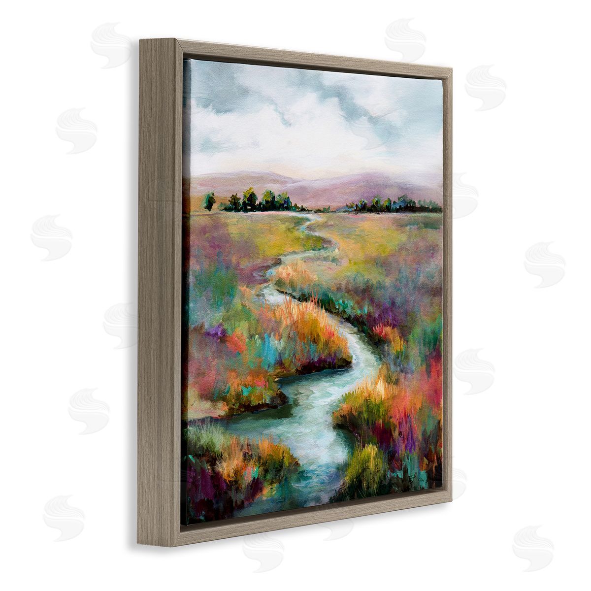 Karen Hale Vivid River Flowing Rural Vegetation Brown Floating Frame Canvas Wall Art Print