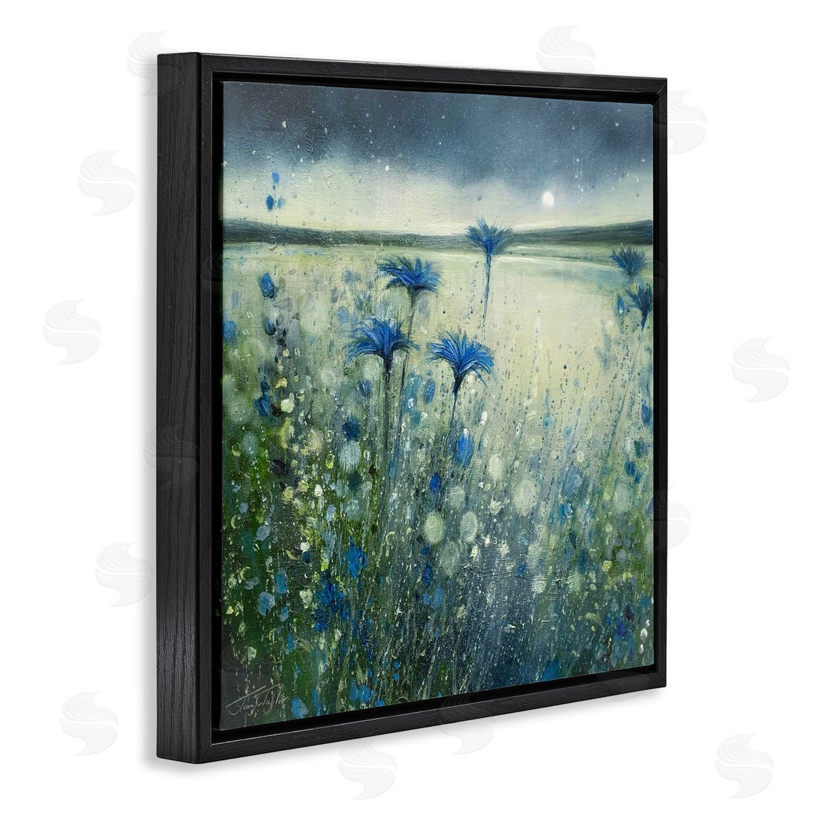 Jennifer Taylor Art Lakeside Botanicals Moonlit Night Sky Black Floating Frame Canvas Wall Art Print