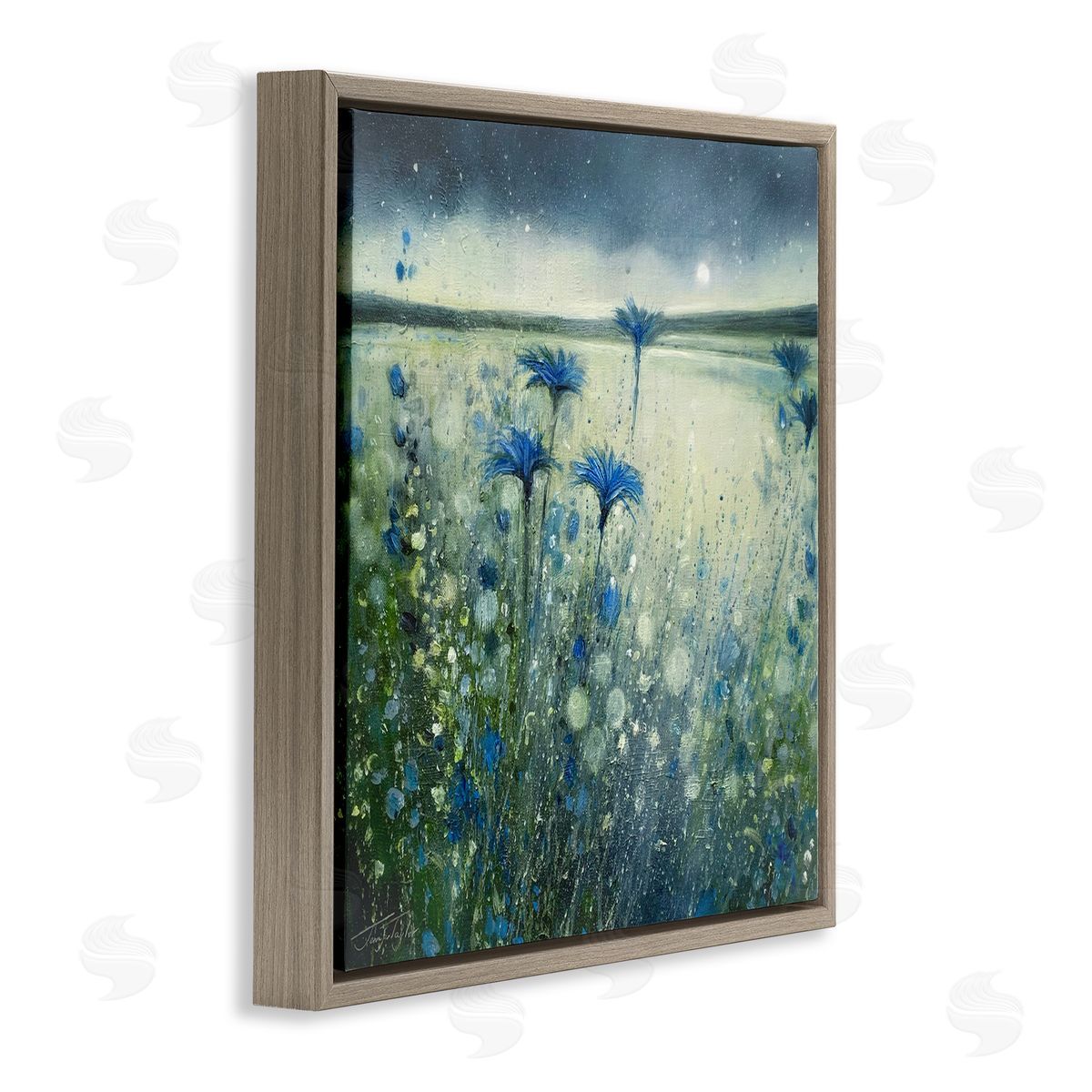 Jennifer Taylor Art Lakeside Botanicals Moonlit Night Sky Brown Floating Frame Canvas Wall Art Print