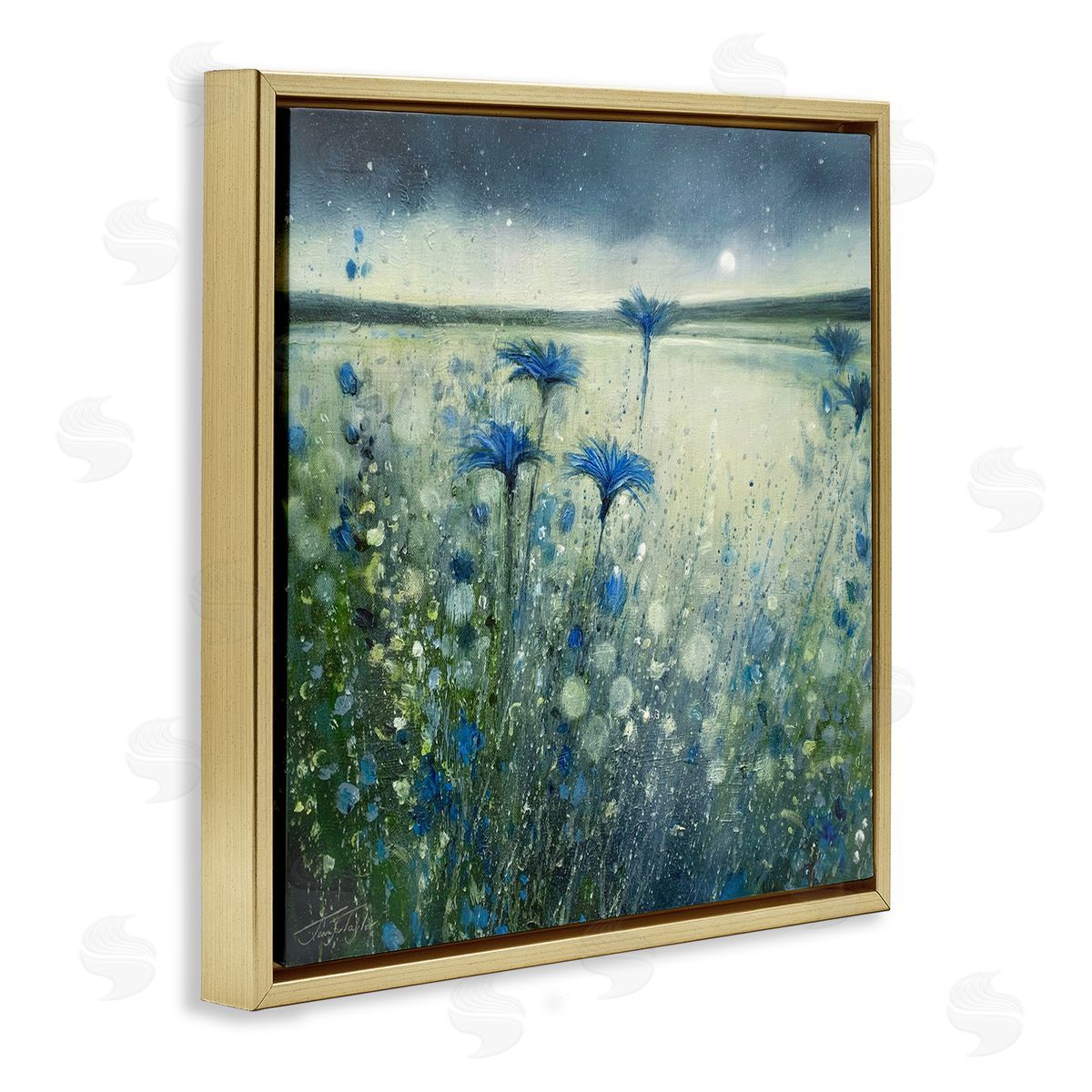 Jennifer Taylor Art Lakeside Botanicals Moonlit Night Sky Gold Floating Frame Canvas Wall Art Print