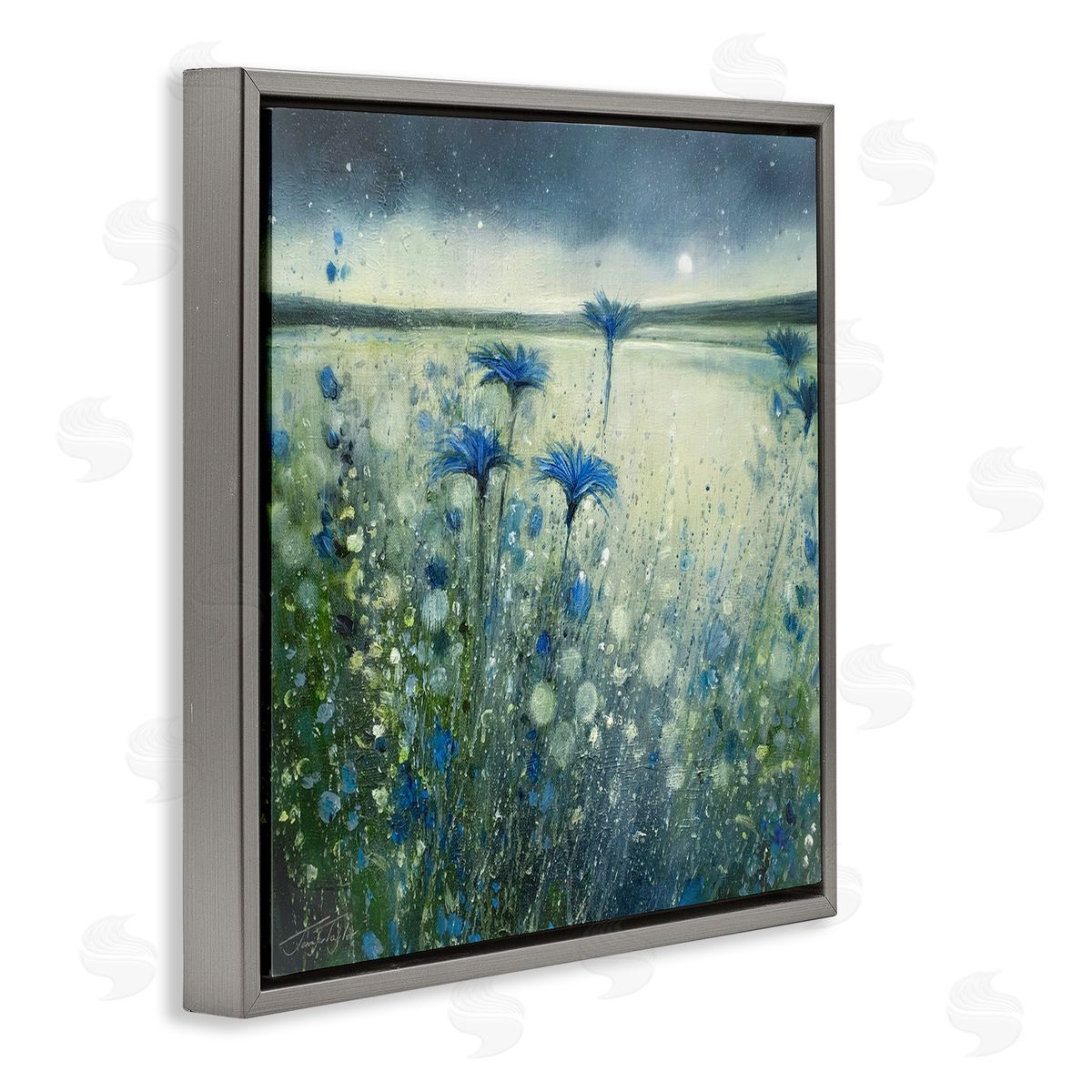 Jennifer Taylor Art Lakeside Botanicals Moonlit Night Sky Gray Floating Frame Canvas Wall Art Print