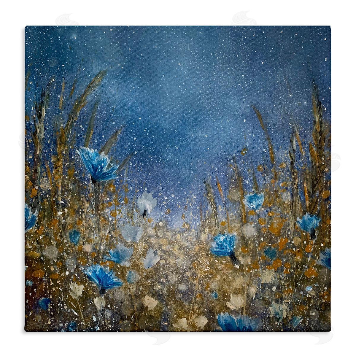 Jennifer Taylor Art Deep Blue Botanical Meadow Grass Stretched Canvas Wall Art Print