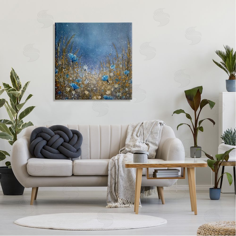 Jennifer Taylor Art Deep Blue Botanical Meadow Grass Canvas Wall Art in Room