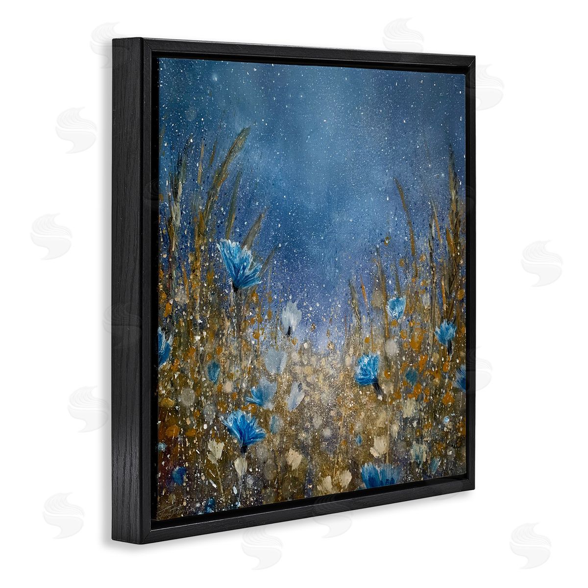 Jennifer Taylor Art Deep Blue Botanical Meadow Grass Black Floating Frame Canvas Wall Art Print