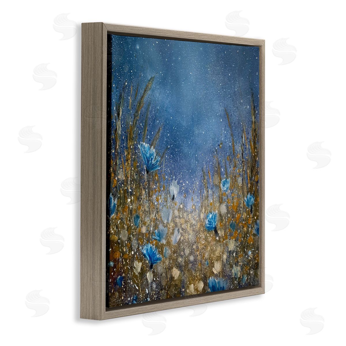 Jennifer Taylor Art Deep Blue Botanical Meadow Grass Brown Floating Frame Canvas Wall Art Print