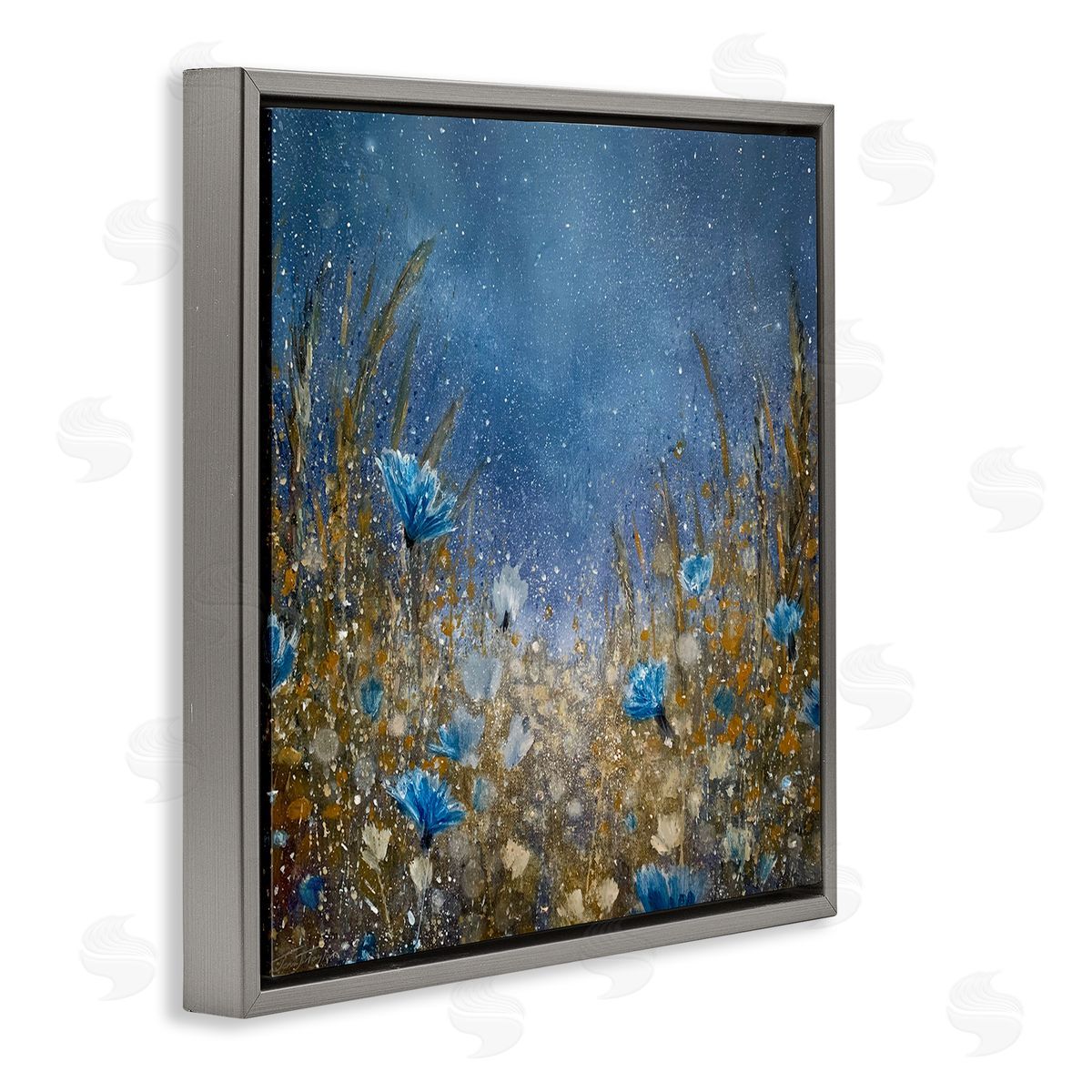 Jennifer Taylor Art Deep Blue Botanical Meadow Grass Gray Floating Frame Canvas Wall Art Print
