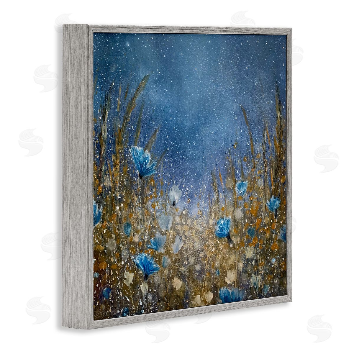 Jennifer Taylor Art Deep Blue Botanical Meadow Grass Gray Framed Glicee Wall Art Print