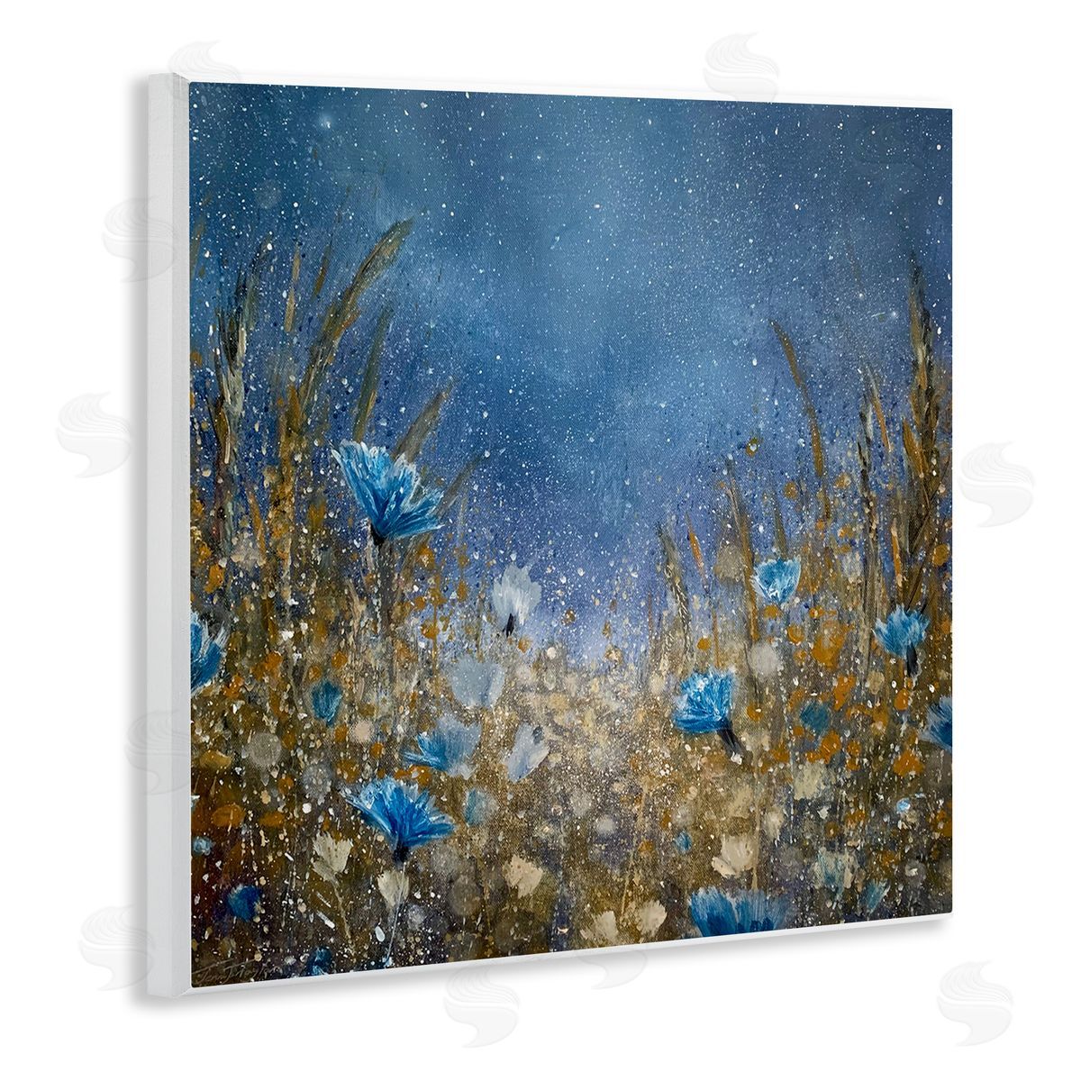 Jennifer Taylor Art Deep Blue Botanical Meadow Grass Wooden Wall Plaque Art Print