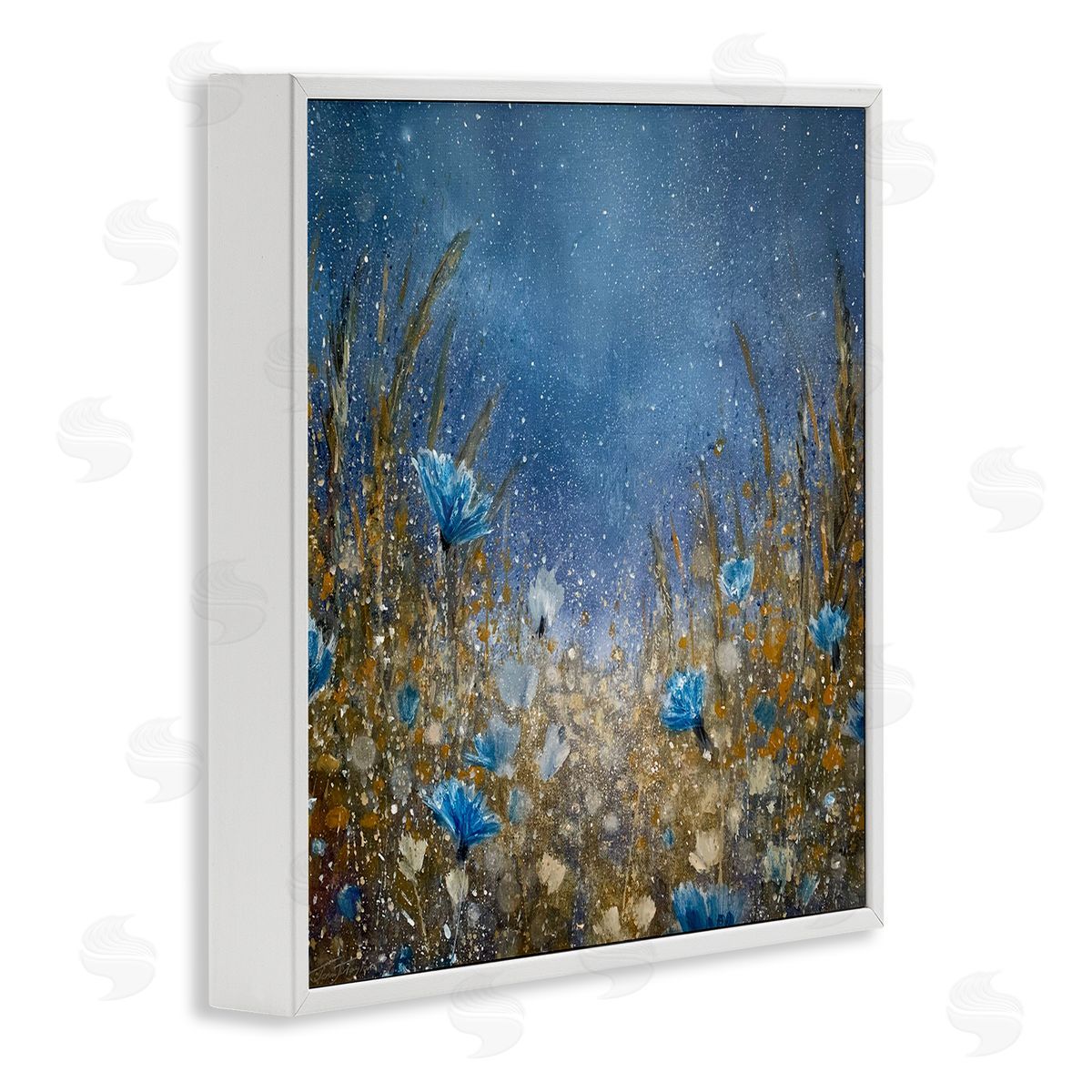 Jennifer Taylor Art Deep Blue Botanical Meadow Grass White Framed Glicee Wall Art Print
