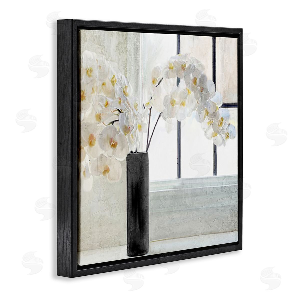Kim Allen Sunlit White Orchids Arrangement Black Floating Frame Canvas Wall Art Print
