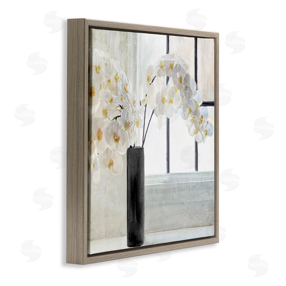 Kim Allen Sunlit White Orchids Arrangement Brown Floating Frame Canvas Wall Art Print
