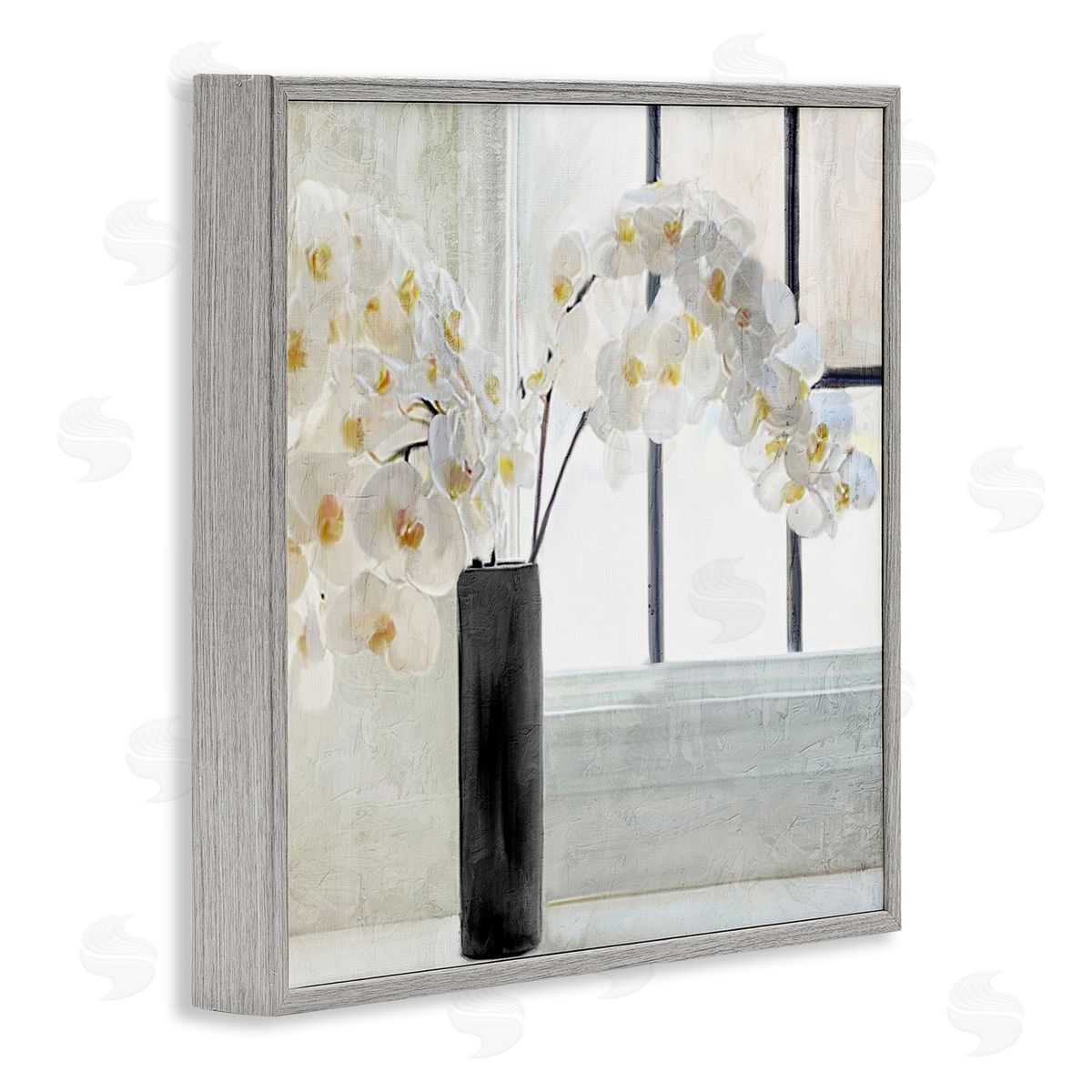Kim Allen Sunlit White Orchids Arrangement Gray Framed Glicee Wall Art Print