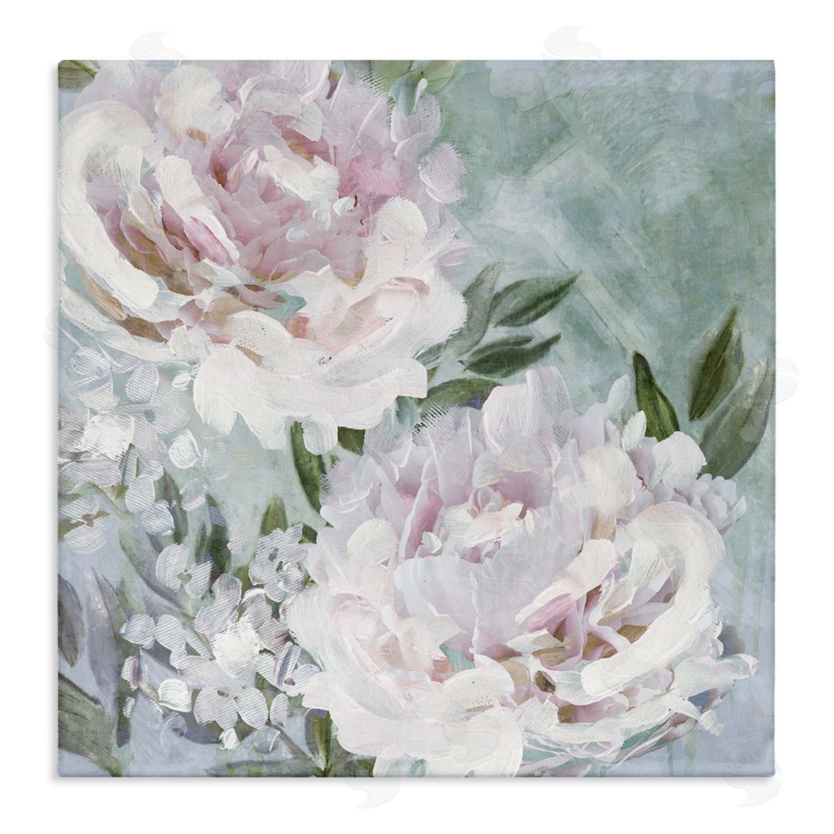 Nina Blue Fluffy Pink Peonies Floral Stretched Canvas Wall Art Print