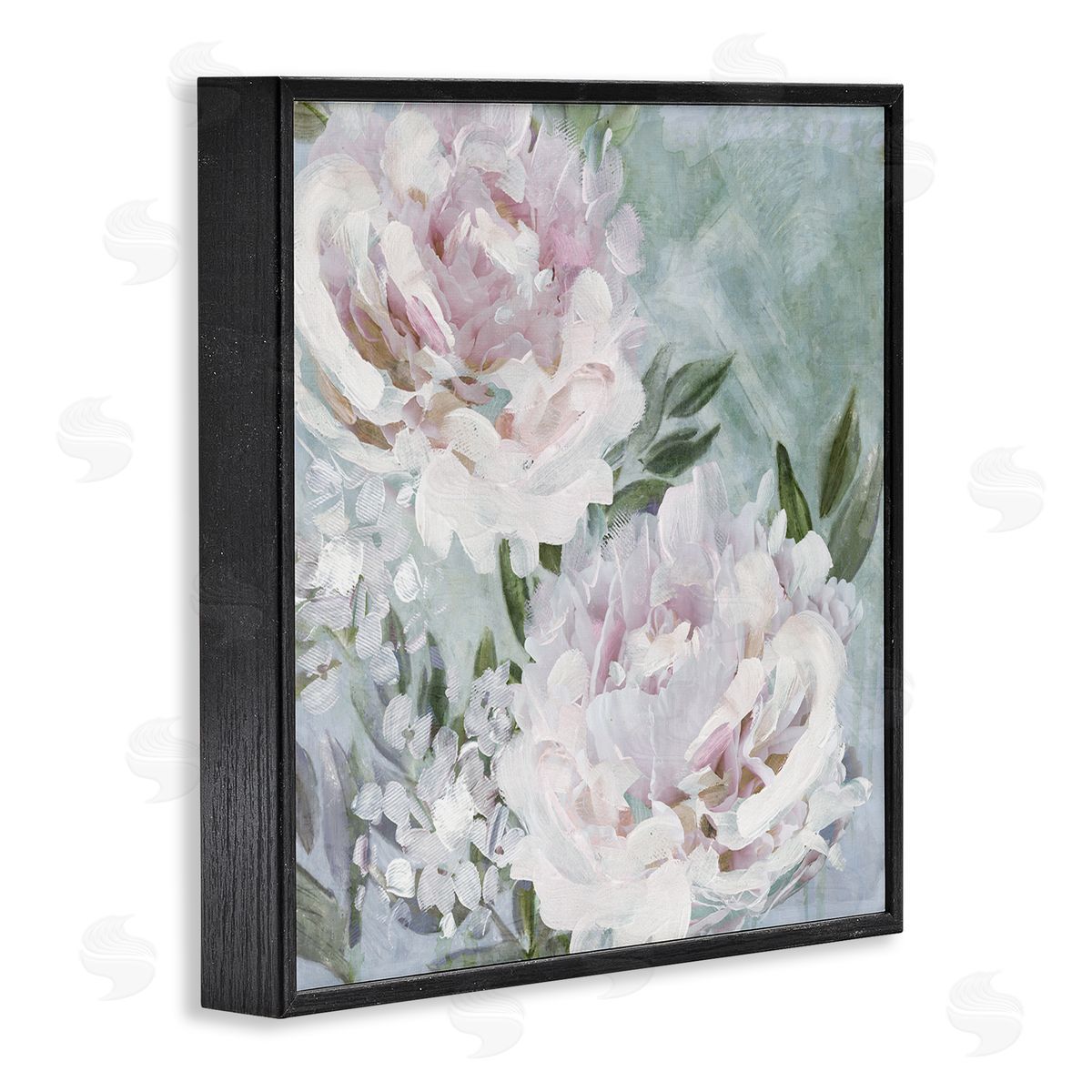 Nina Blue Fluffy Pink Peonies Floral Black Framed Glicee Wall Art Print