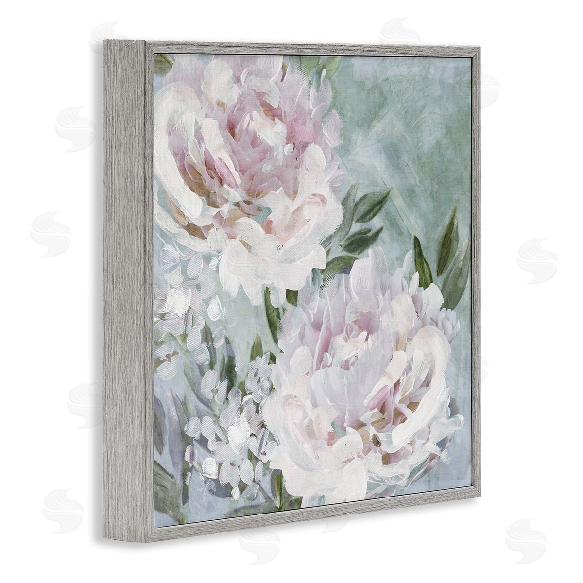 Nina Blue Fluffy Pink Peonies Floral Gray Framed Glicee Wall Art Print
