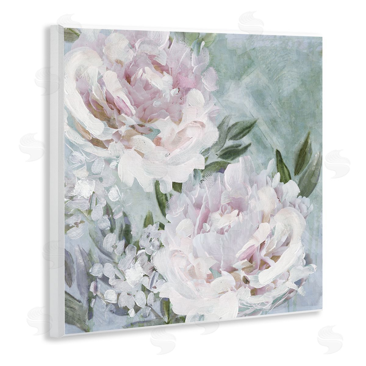 Nina Blue Fluffy Pink Peonies Floral Wooden Wall Plaque Art Print