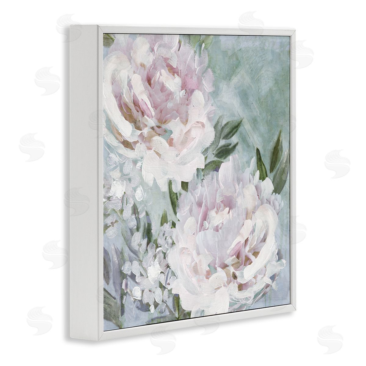 Nina Blue Fluffy Pink Peonies Floral White Framed Glicee Wall Art Print