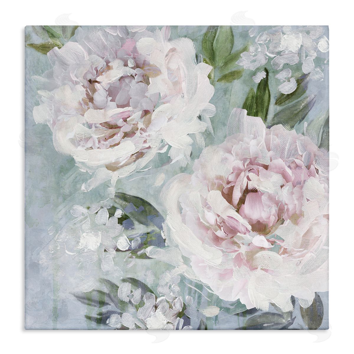 Nina Blue Delicate Pink Flowers Close Up Stretched Canvas Wall Art Print