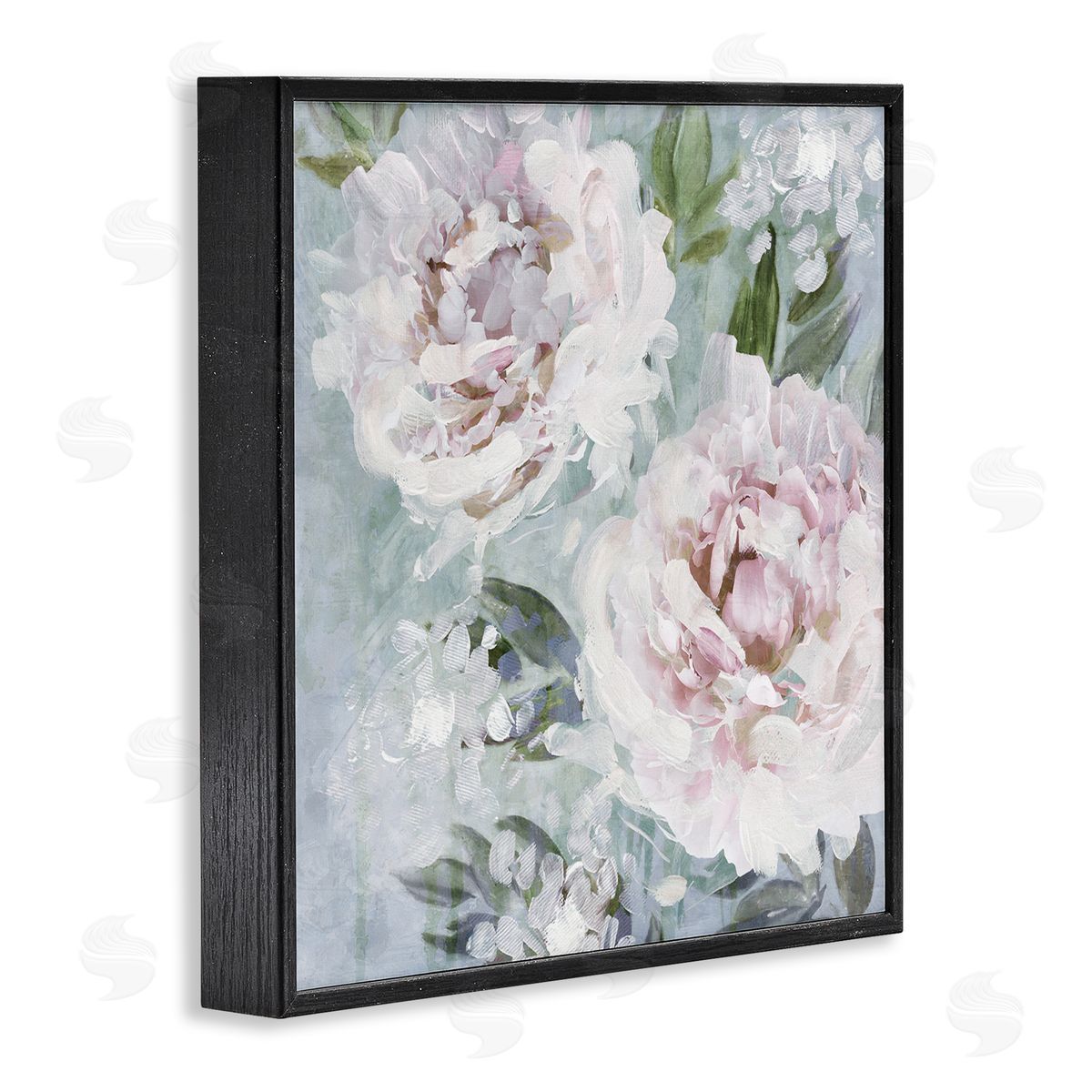 Nina Blue Delicate Pink Flowers Close Up Black Framed Glicee Wall Art Print
