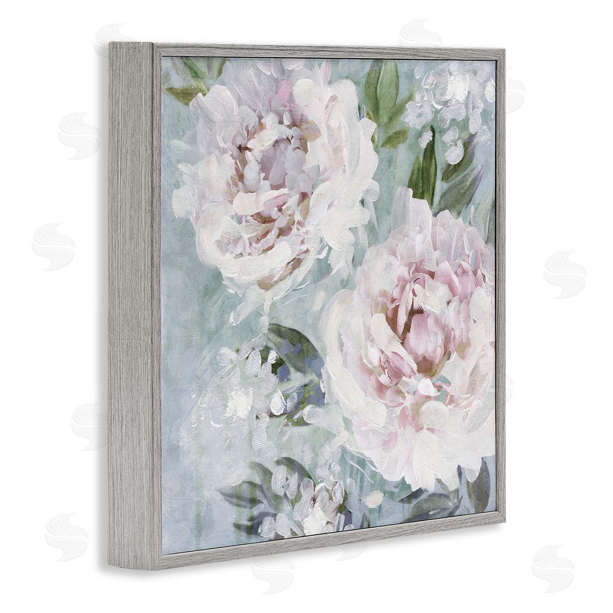 Nina Blue Delicate Pink Flowers Close Up Gray Framed Glicee Wall Art Print