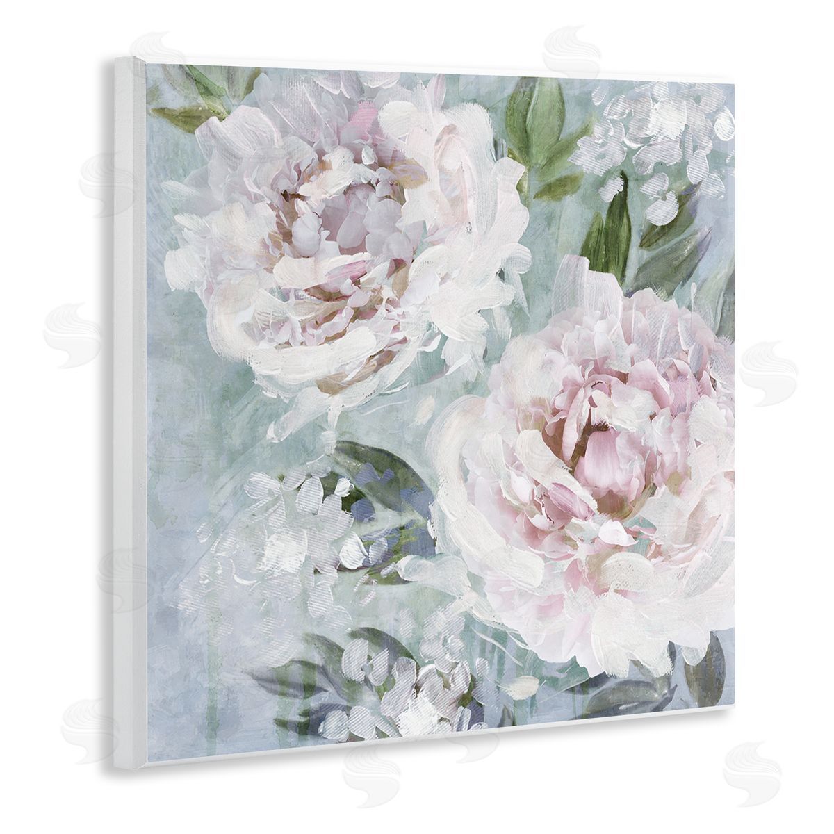 Nina Blue Delicate Pink Flowers Close Up Wooden Wall Plaque Art Print