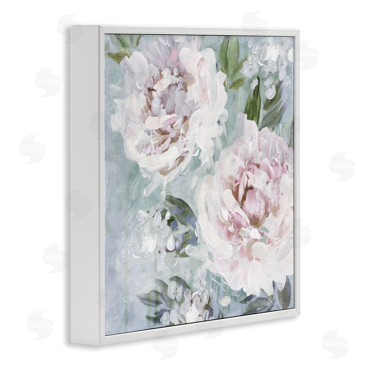 Nina Blue Delicate Pink Flowers Close Up White Framed Glicee Wall Art Print