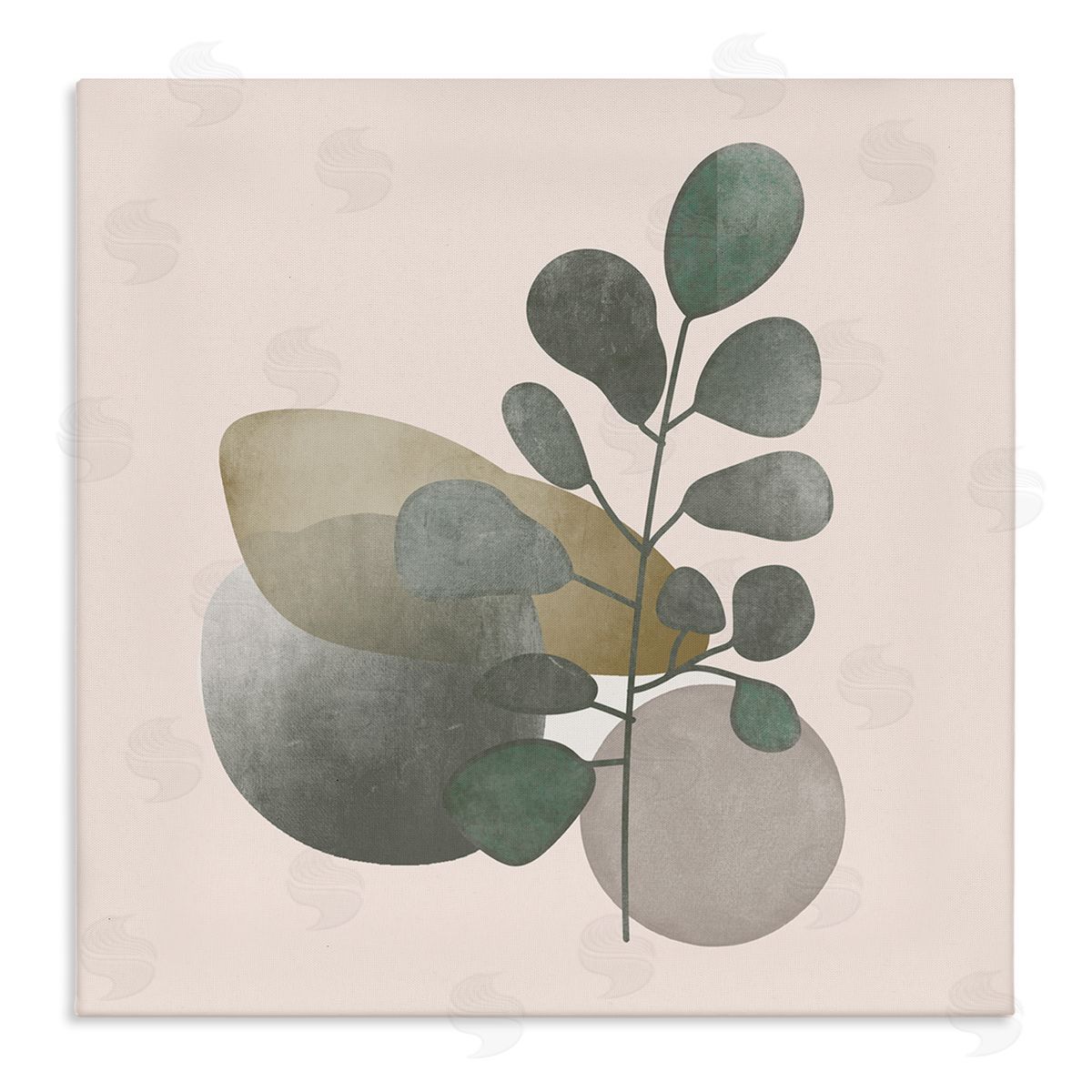 Stupell Studio Contemporary Herb Sprig Pebbles Stretched Canvas Wall Art Print