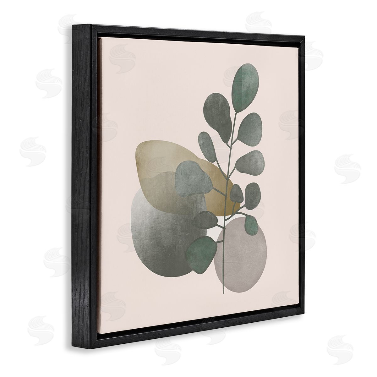 Stupell Studio Contemporary Herb Sprig Pebbles Black Floating Frame Canvas Wall Art Print