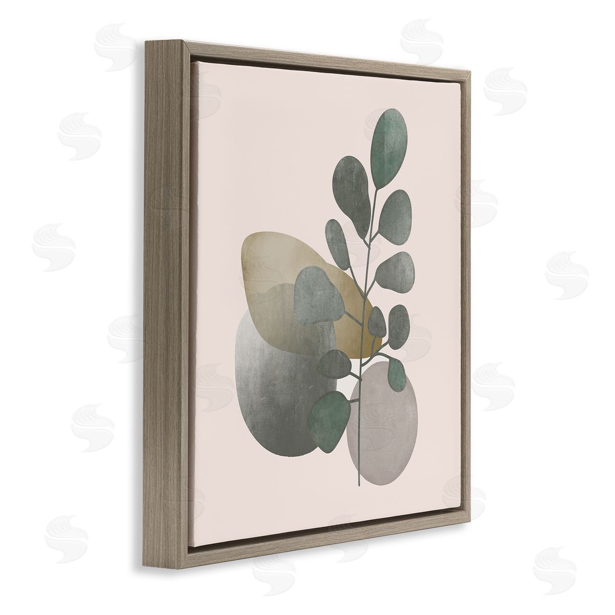 Stupell Studio Contemporary Herb Sprig Pebbles Brown Floating Frame Canvas Wall Art Print