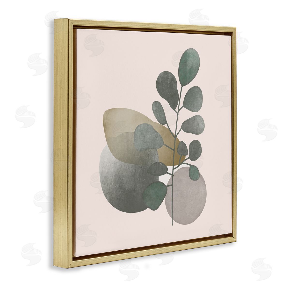 Stupell Studio Contemporary Herb Sprig Pebbles Gold Floating Frame Canvas Wall Art Print