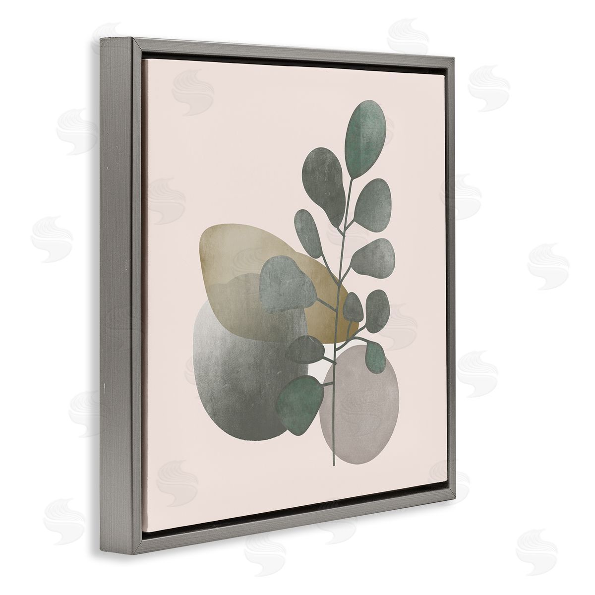 Stupell Studio Contemporary Herb Sprig Pebbles Gray Floating Frame Canvas Wall Art Print