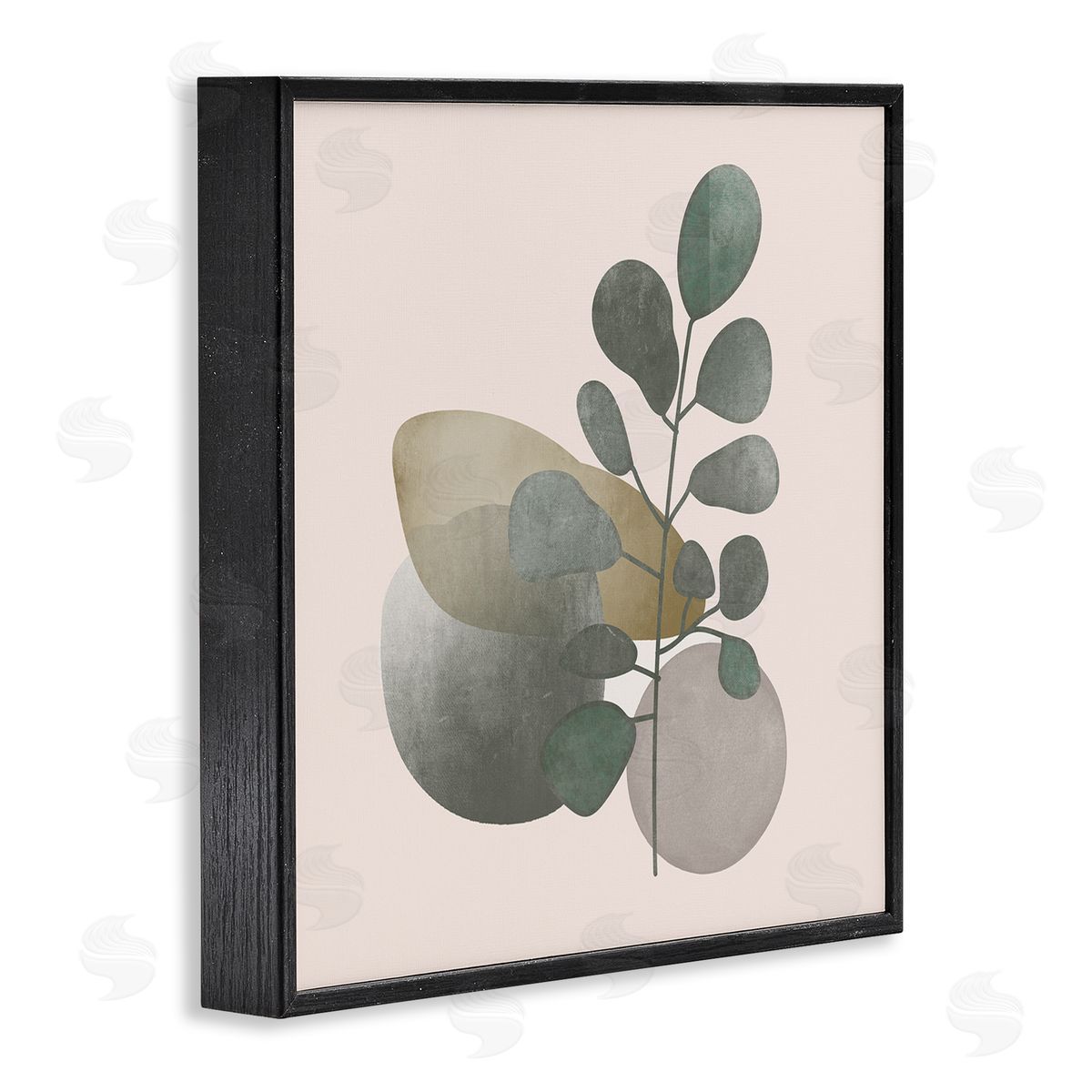 Stupell Studio Contemporary Herb Sprig Pebbles Black Framed Glicee Wall Art Print