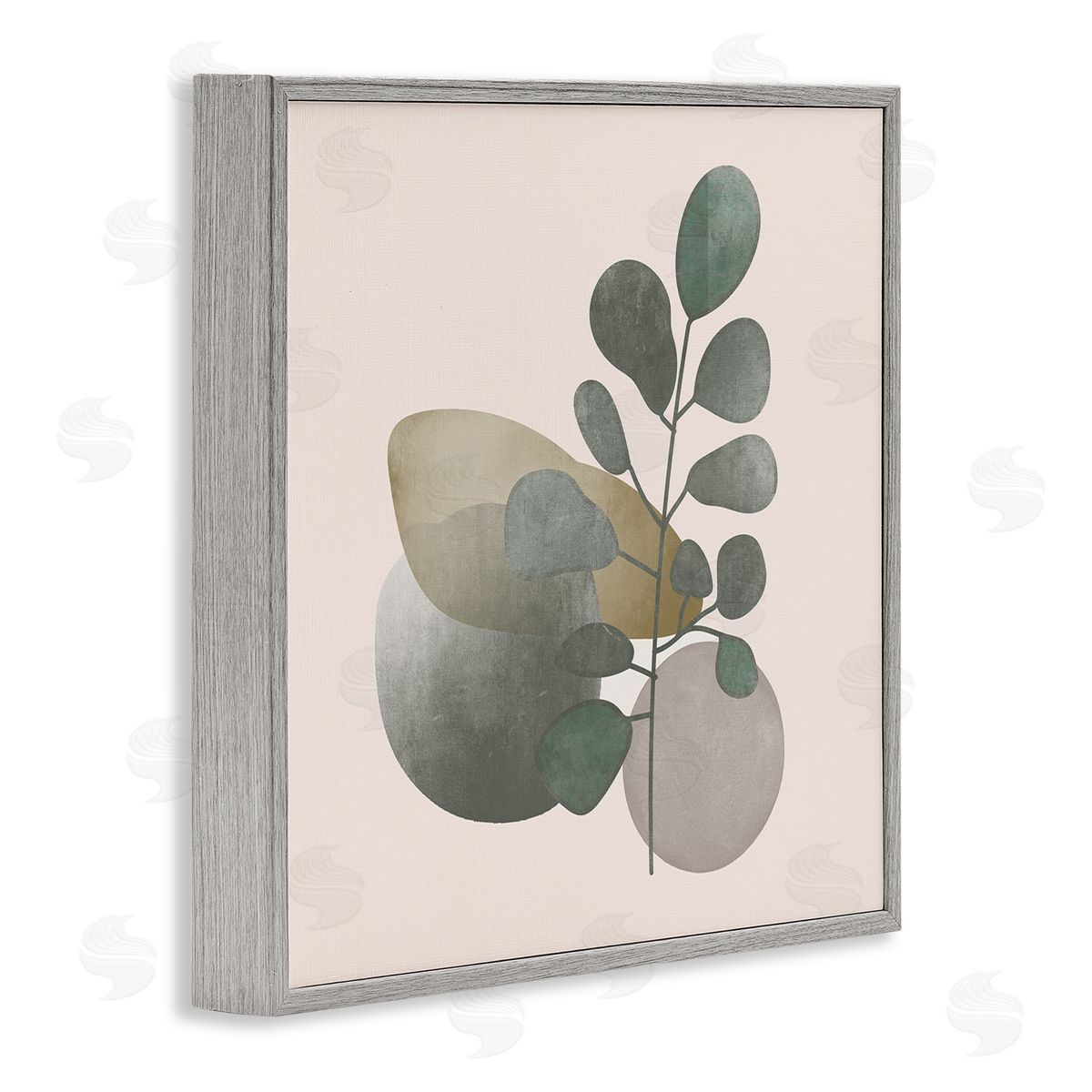 Stupell Studio Contemporary Herb Sprig Pebbles Gray Framed Glicee Wall Art Print