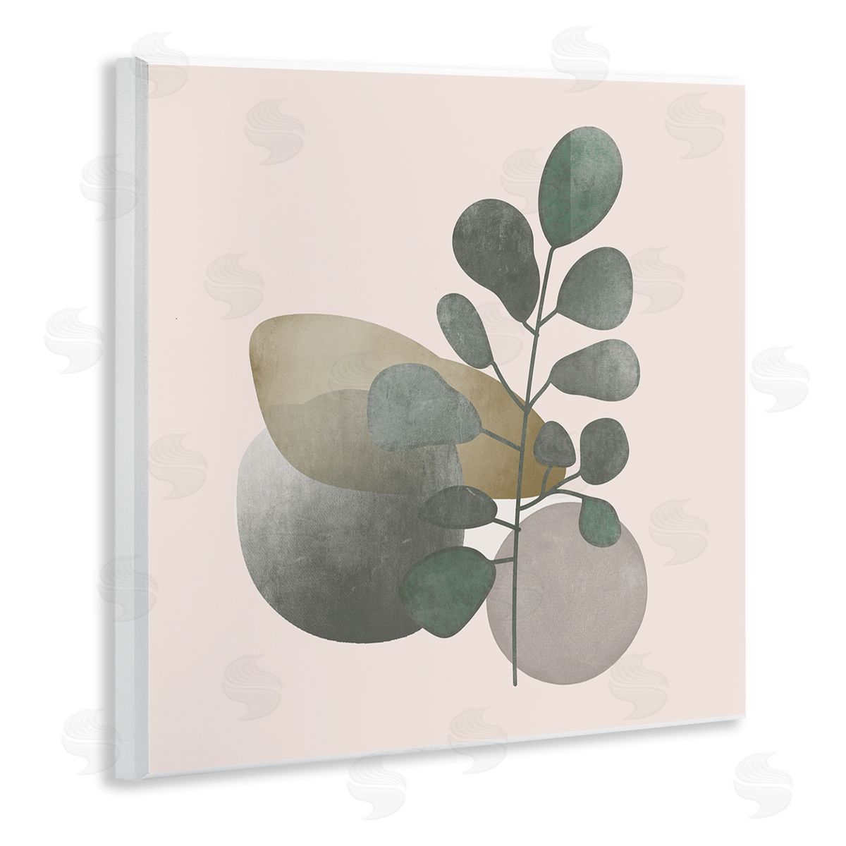 Stupell Studio Contemporary Herb Sprig Pebbles Wooden Wall Plaque Art Print
