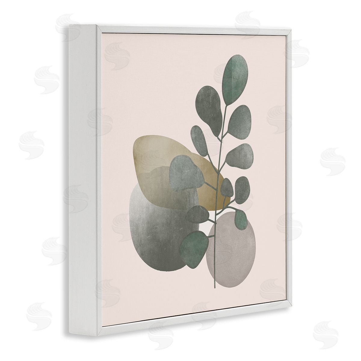 Stupell Studio Contemporary Herb Sprig Pebbles White Framed Glicee Wall Art Print