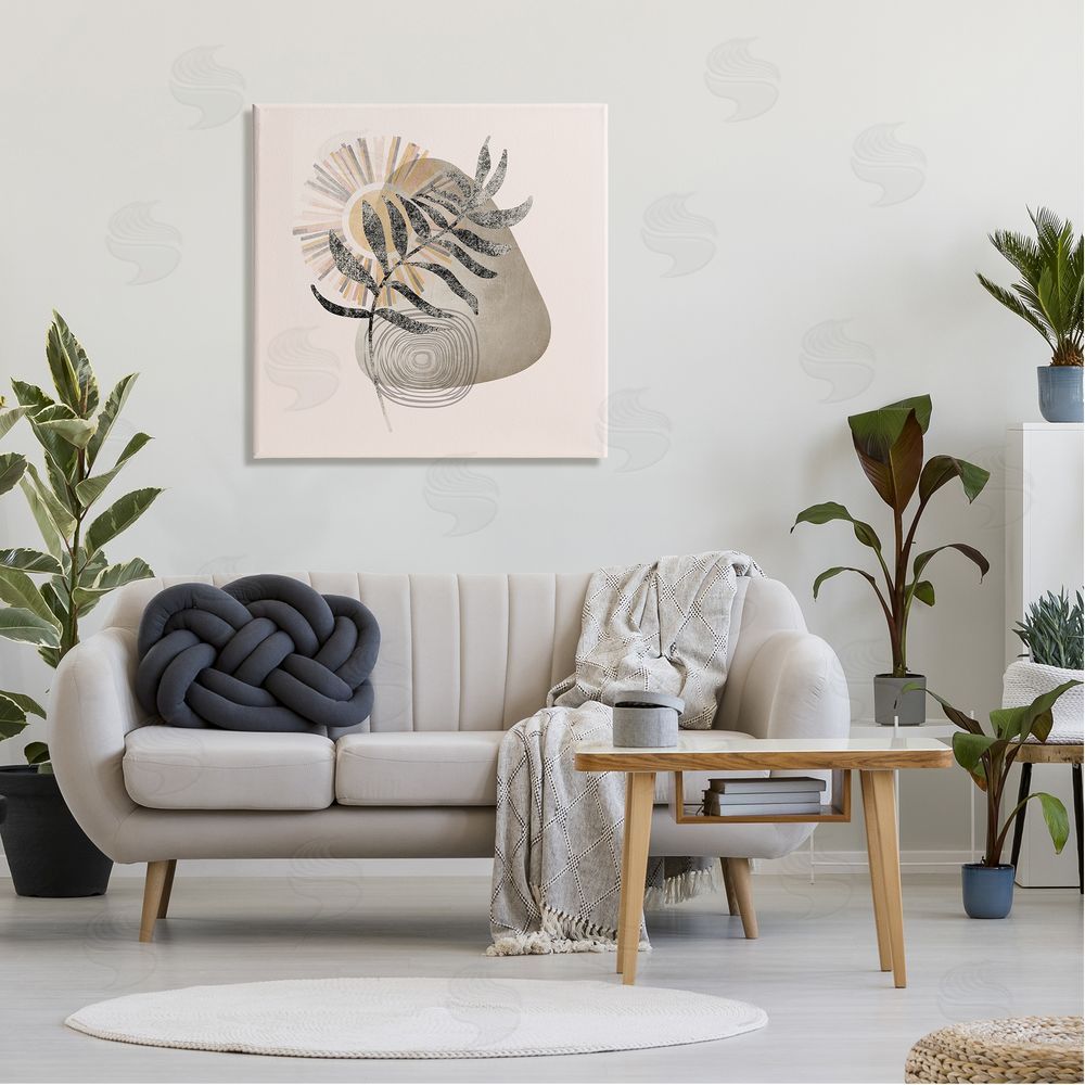 Stupell Studio Modern Boho Plant Leaf Sun Canvas Wall Art in Room