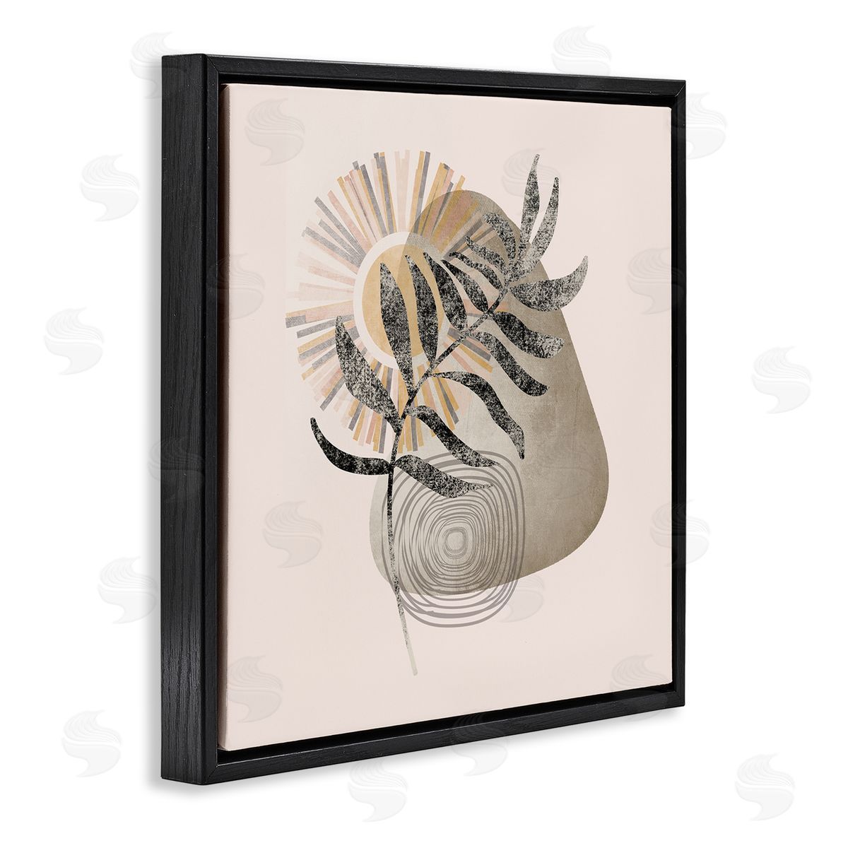 Stupell Studio Modern Boho Plant Leaf Sun Black Floating Frame Canvas Wall Art Print