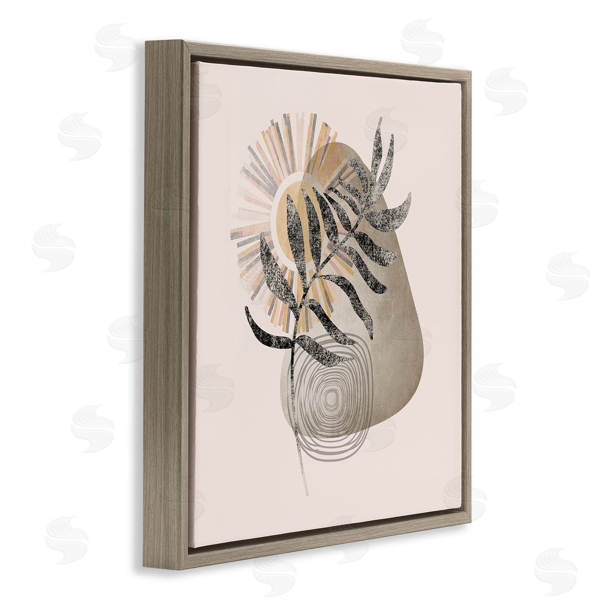 Stupell Studio Modern Boho Plant Leaf Sun Brown Floating Frame Canvas Wall Art Print