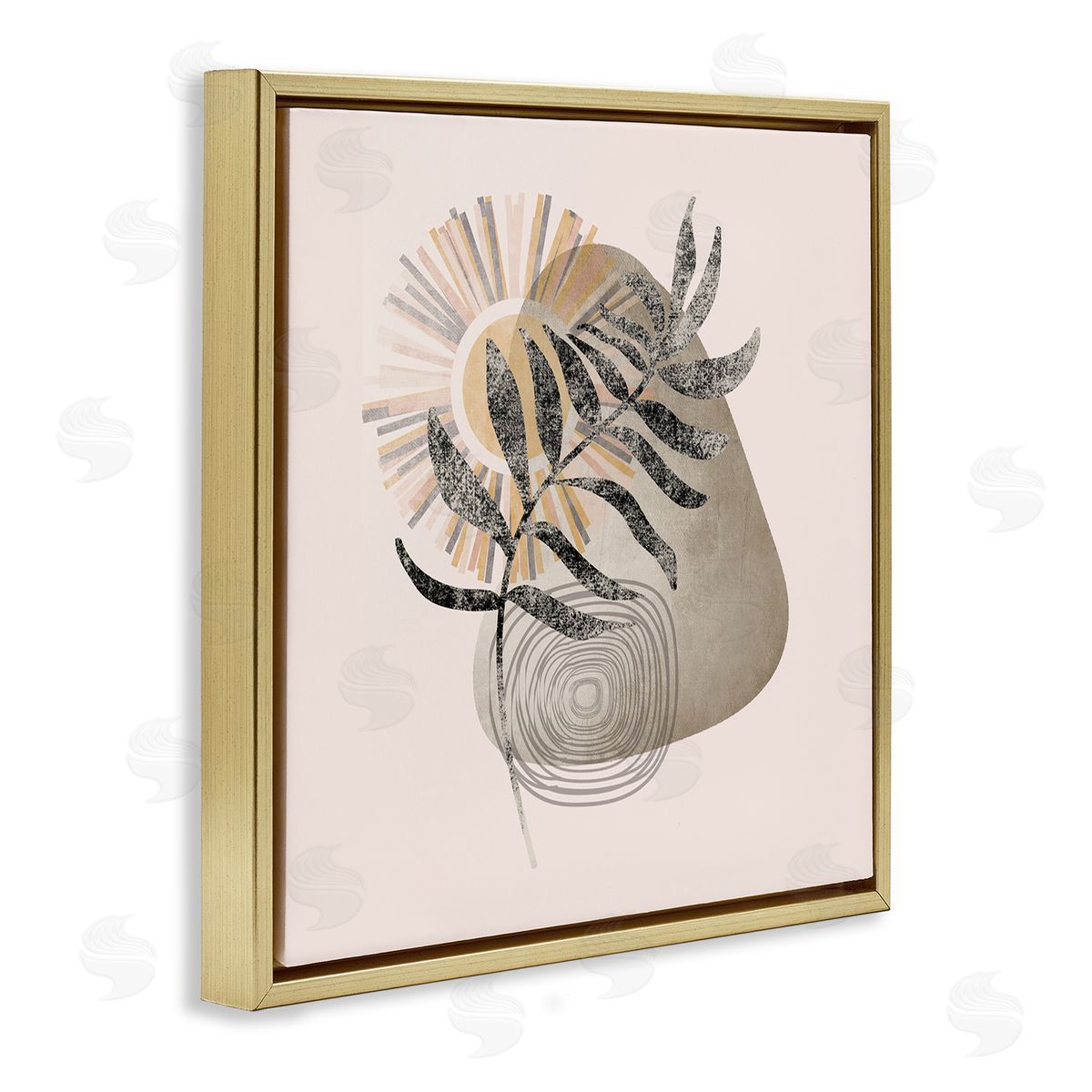 Stupell Studio Modern Boho Plant Leaf Sun Gold Floating Frame Canvas Wall Art Print