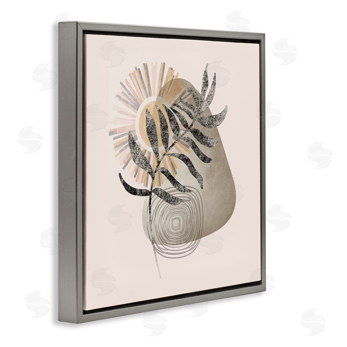 Stupell Studio Modern Boho Plant Leaf Sun Gray Floating Frame Canvas Wall Art Print
