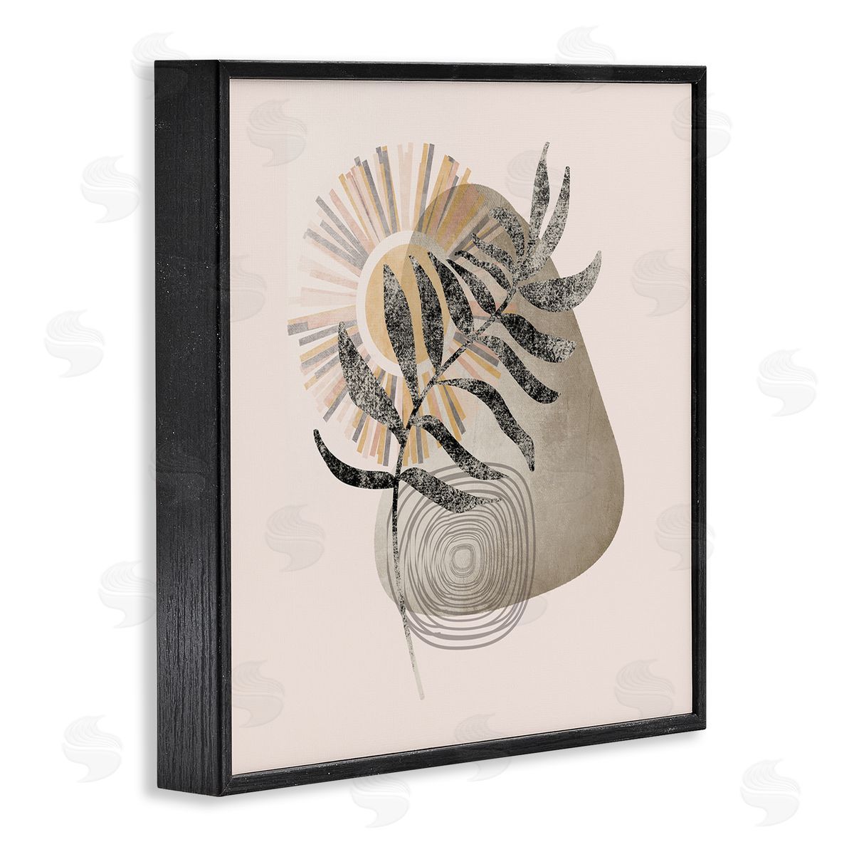 Stupell Studio Modern Boho Plant Leaf Sun Black Framed Glicee Wall Art Print